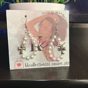 Pearl Cross Earrings